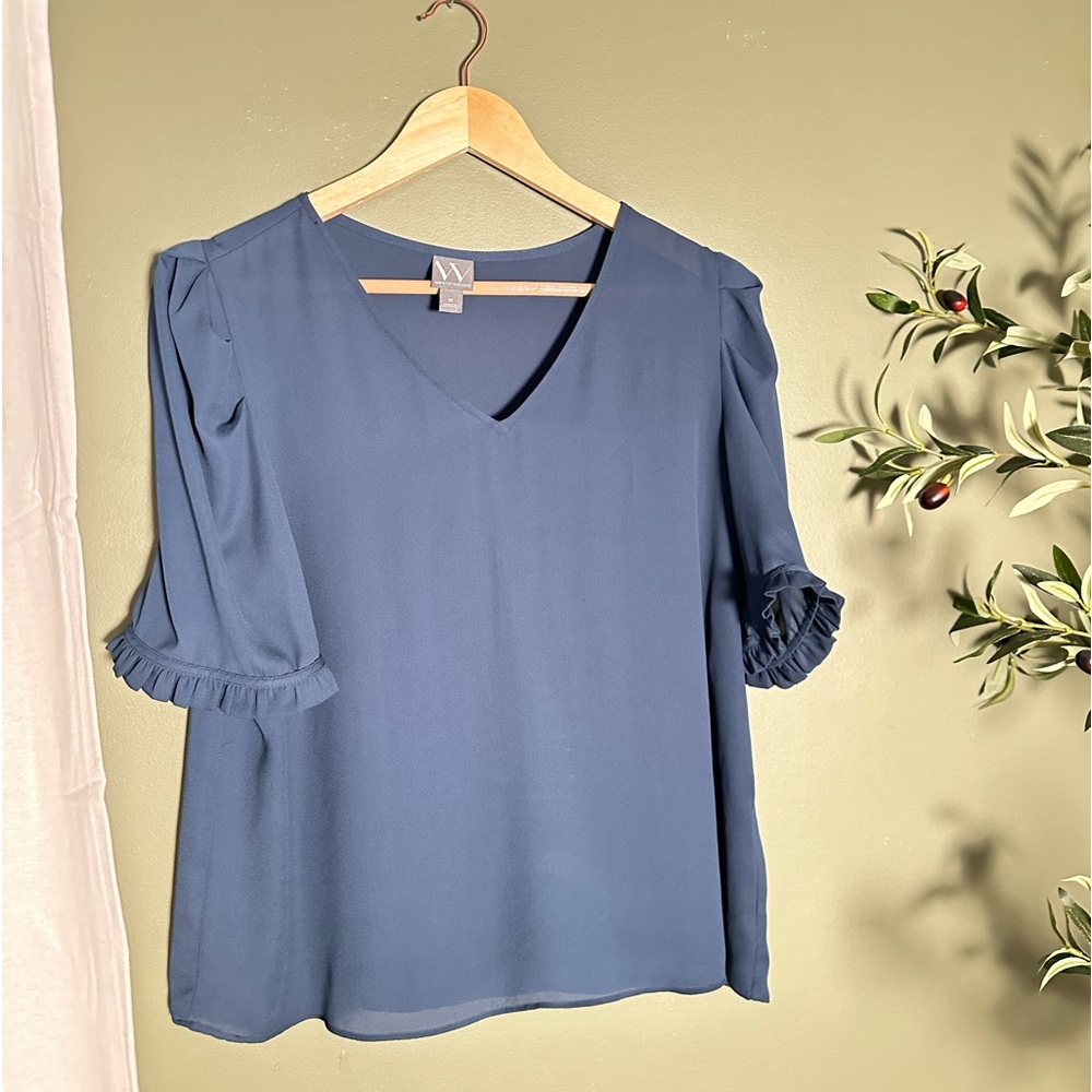Sheer Navy Business Causal Top (M)